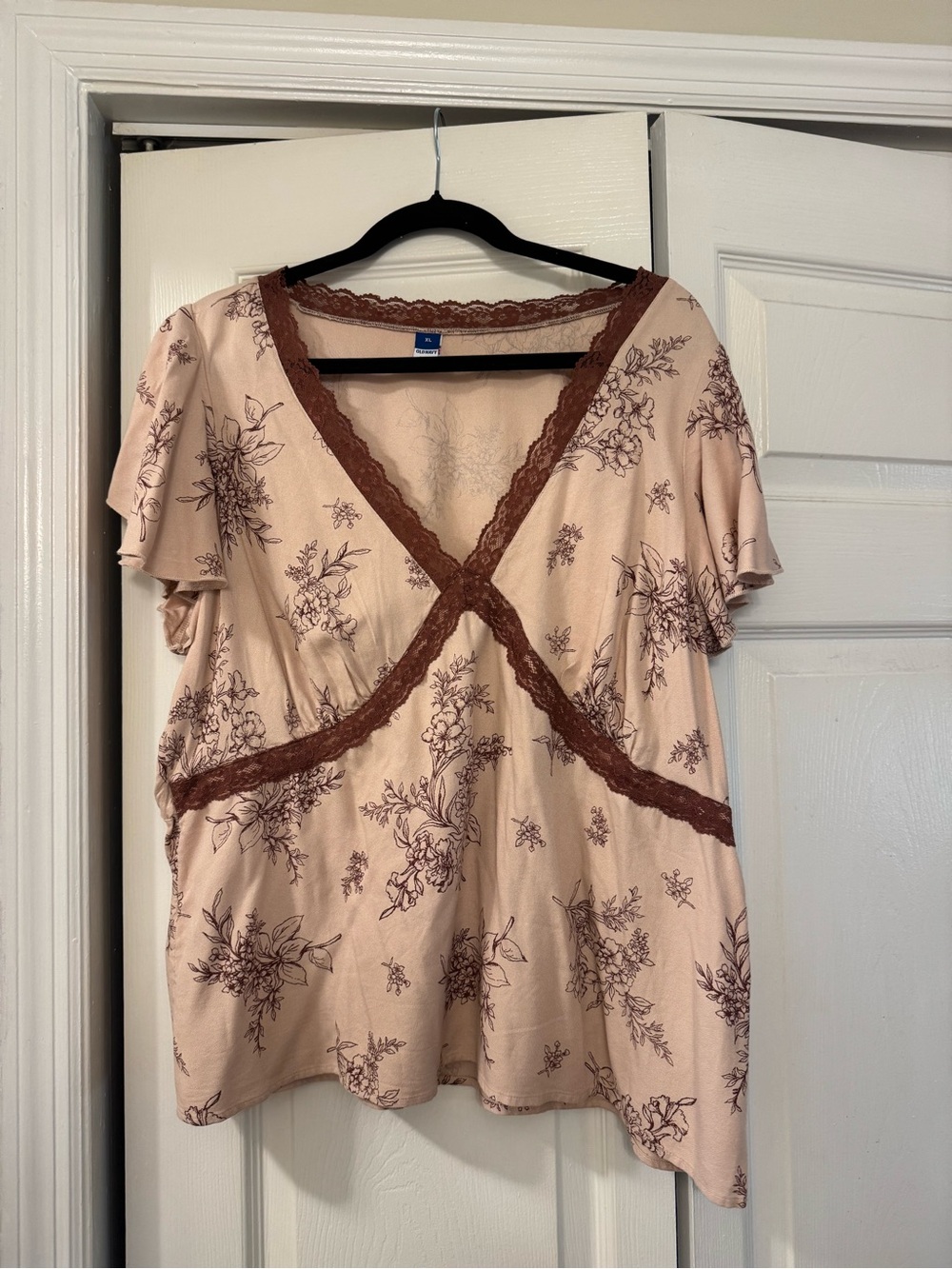 Old Navy Pink Floral Lace-Trim Wrap Blouse